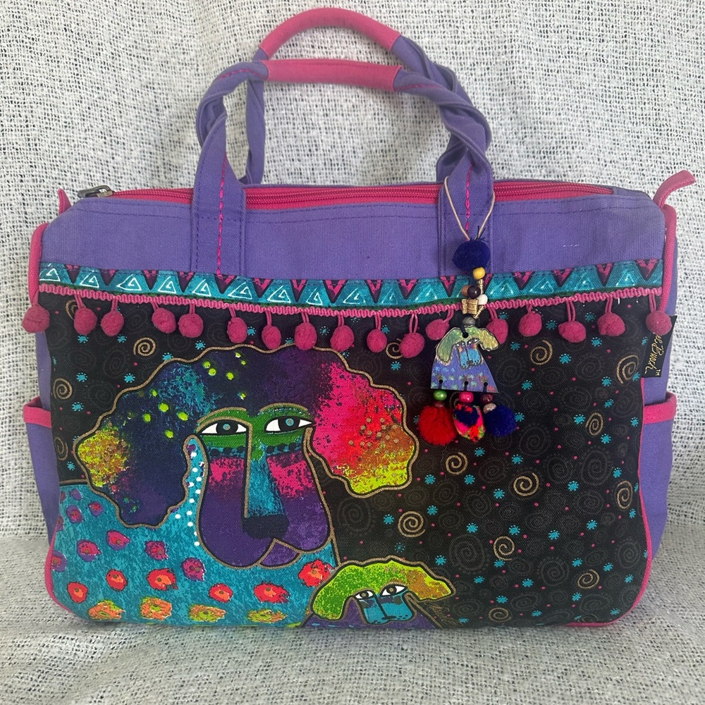 Laurel Burch Purple and Multicolor Artistic Laptop Bag